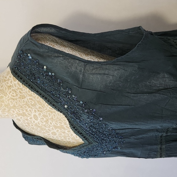 Greater Good Network Women's Hunter Green Sequin Beaded Crinkle Fabric Top 3XL - Picture 7 of 14